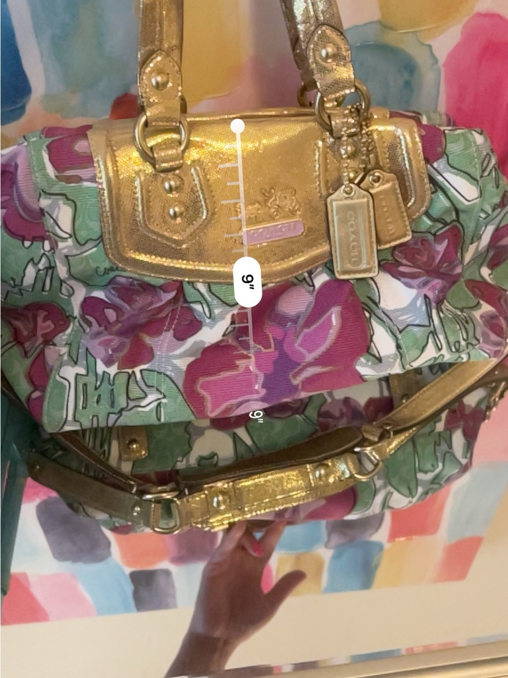 Coach Floral Canvas Satchel with Gold Leather Trim - Picture 4 of 10